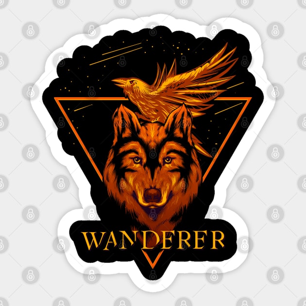 Wanderer wolf and raven design Sticker by IrinaEA